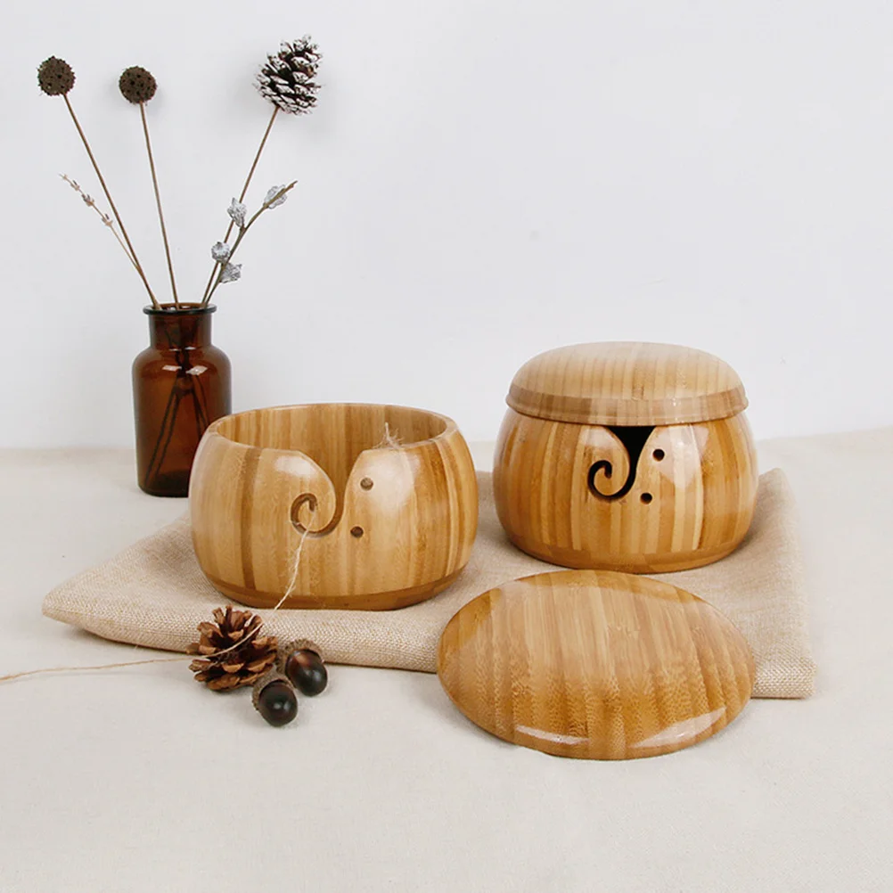 

Wooden Yarn Bowl Storage Knitting Organizer Crochet Holder Swirl Design For Yarn Ball Thread Craft Tool Accessory
