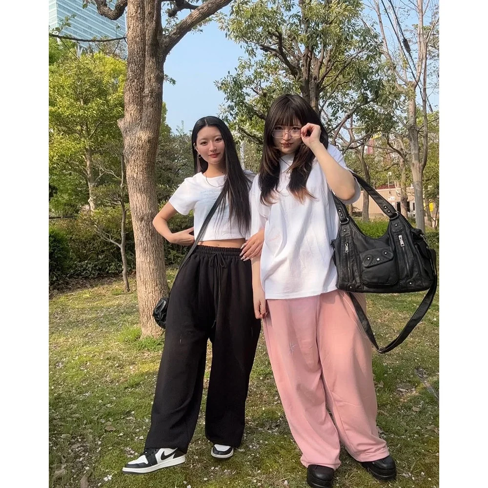 ゆったりとした女性のストレートレッグヒップホップカジュアルパンツクリーンフィットトレンディな長ズボン快適なルーズウエストポリエステル繊維