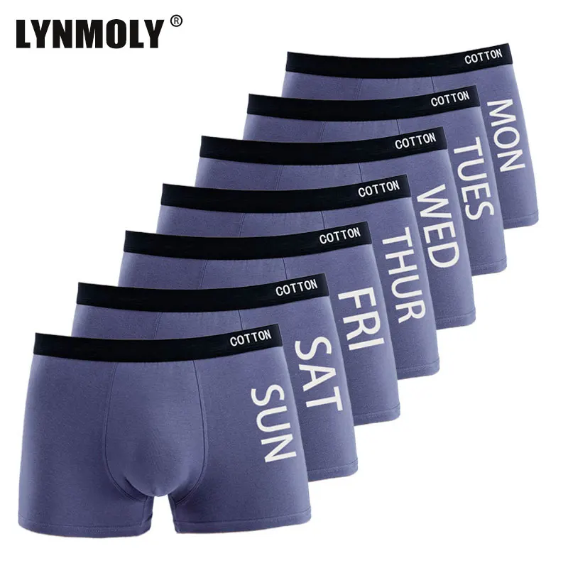 

7 шт., хлопковое мужское нижнее белье, удобные мягкие модные интимные трусы-боксеры с принтом на одну неделю, спортивные дышащие шорты для ленивых мужчин