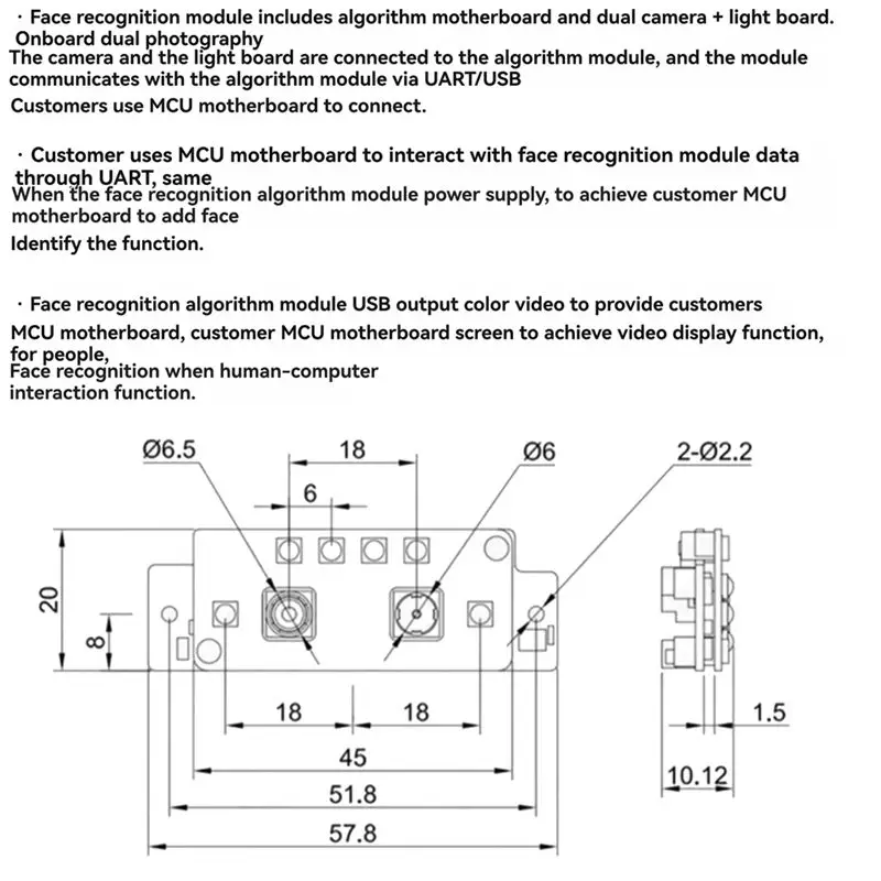ABQU AI Face Recognition Module Binocular 3D Liveness Detection for Smart Door Lock Security System UART USB