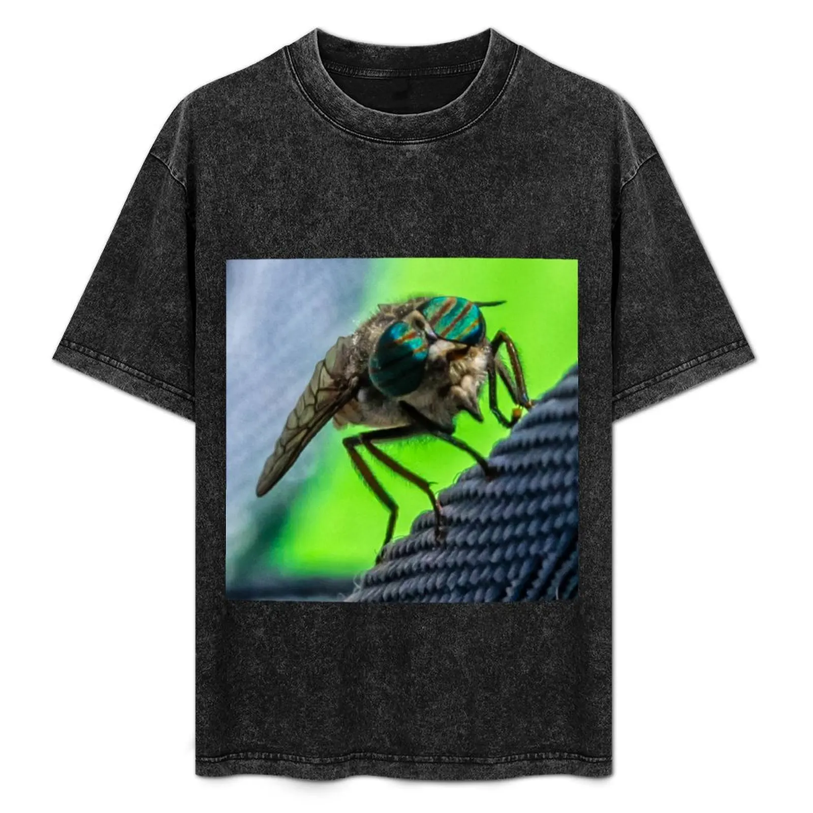 Horsefly Macro photograph T-Shirt boys animal print summer top graphic t shirt vintage blue archive mens plain t shirts