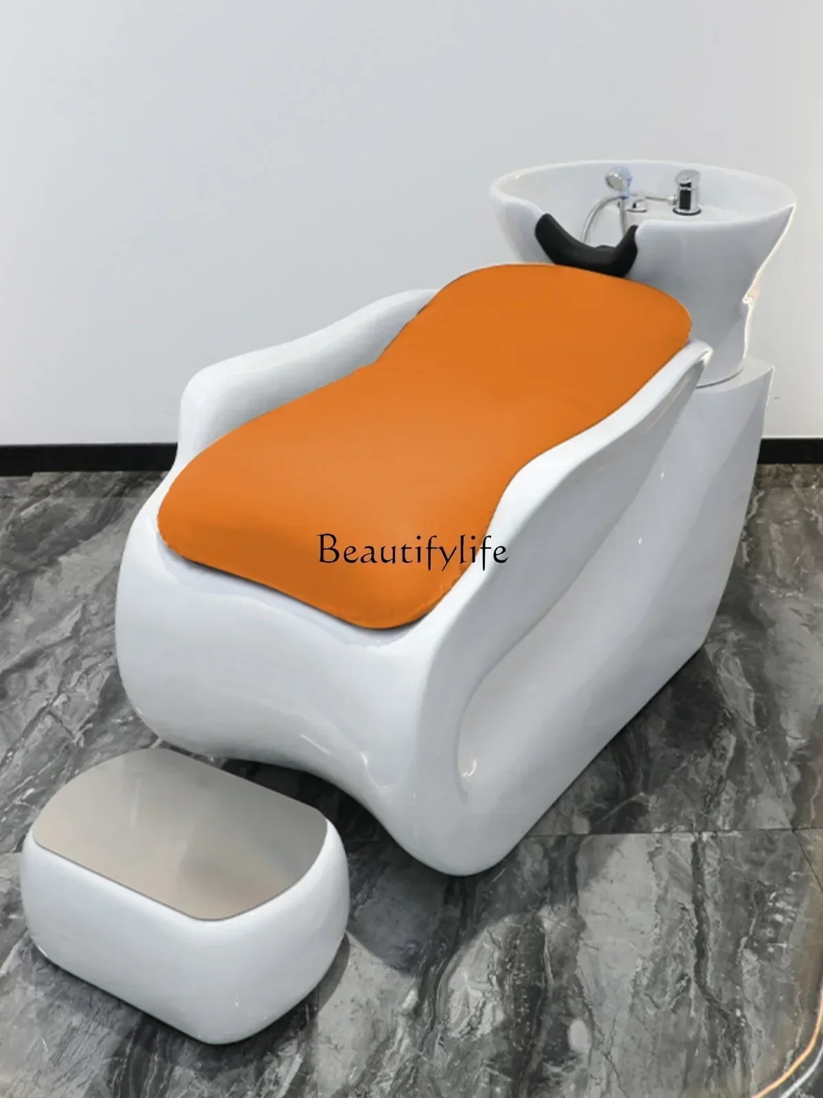 Lettino per Shampoo per lavabo in ceramica a metà sdraiato per parrucchiere