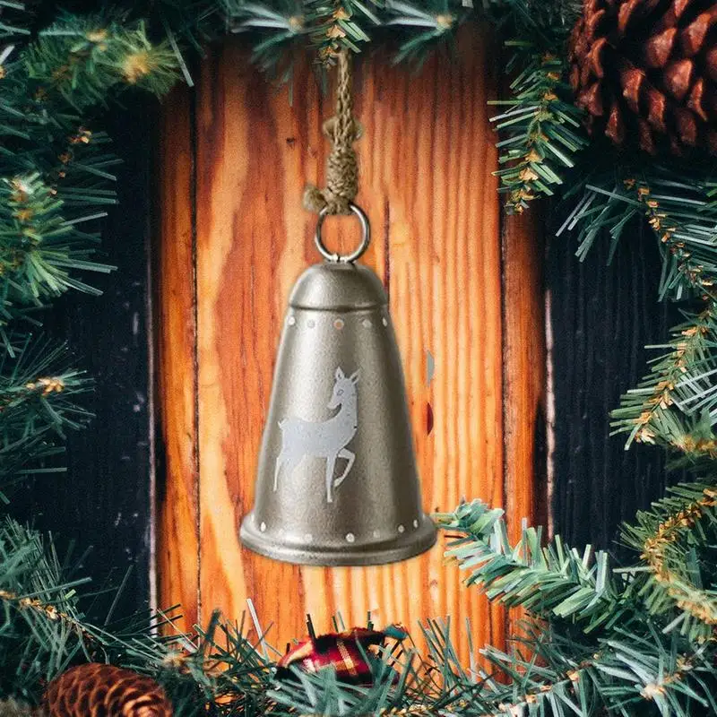 Christmas Bell Decoration Antique Lucky Bells Iron Metal Bell Ornaments Audible Bells With Jute Rope For Christmas Tree