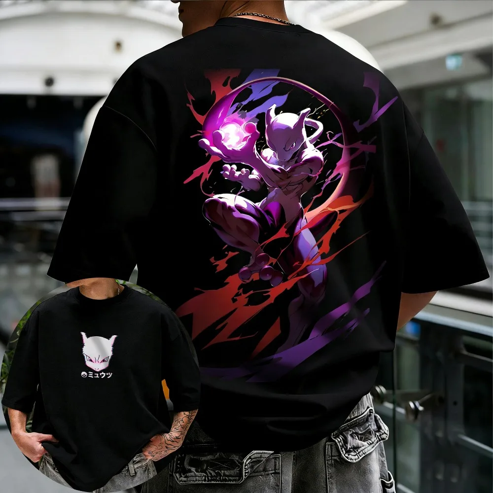 

Оверсайз футболка унисекс из чистого хлопка с принтом Покемон Мьюту, летняя коллекция 2026, в стиле Харадзюку, аниме, Y2K, хип-хоп, повседневная