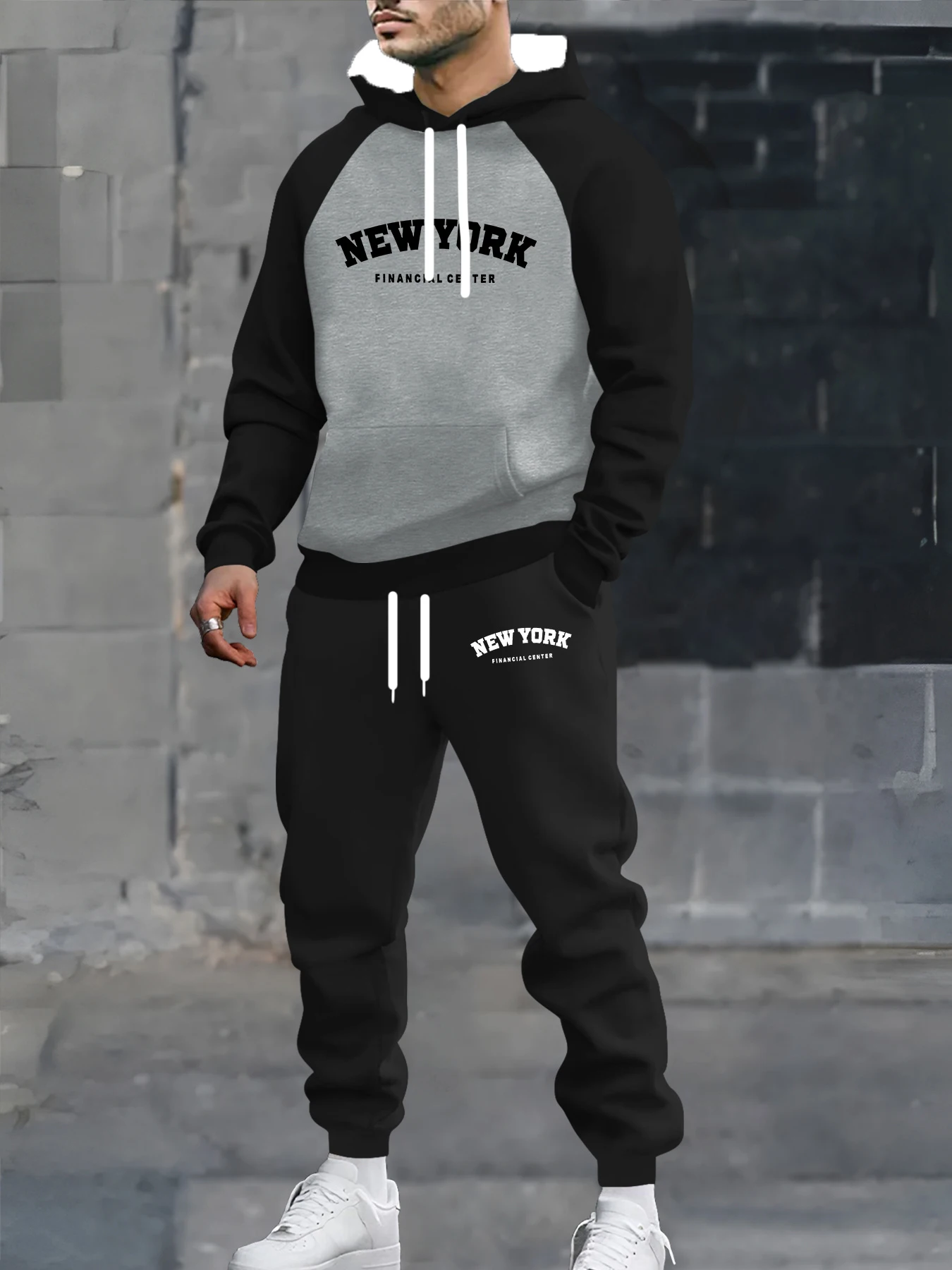 

Autumn and Winter Men Hoodie Set Men New York Alphabet Printed Pattern Street Wear Sports Set Quick Drying Hoodies 2 Pac Set