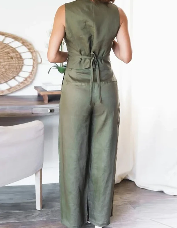 Two Piece Set for Women 2023 New Summer Spring Fashion V-Neck Vest Top and Casual Work High Waist Straight Leg Trousers Suit