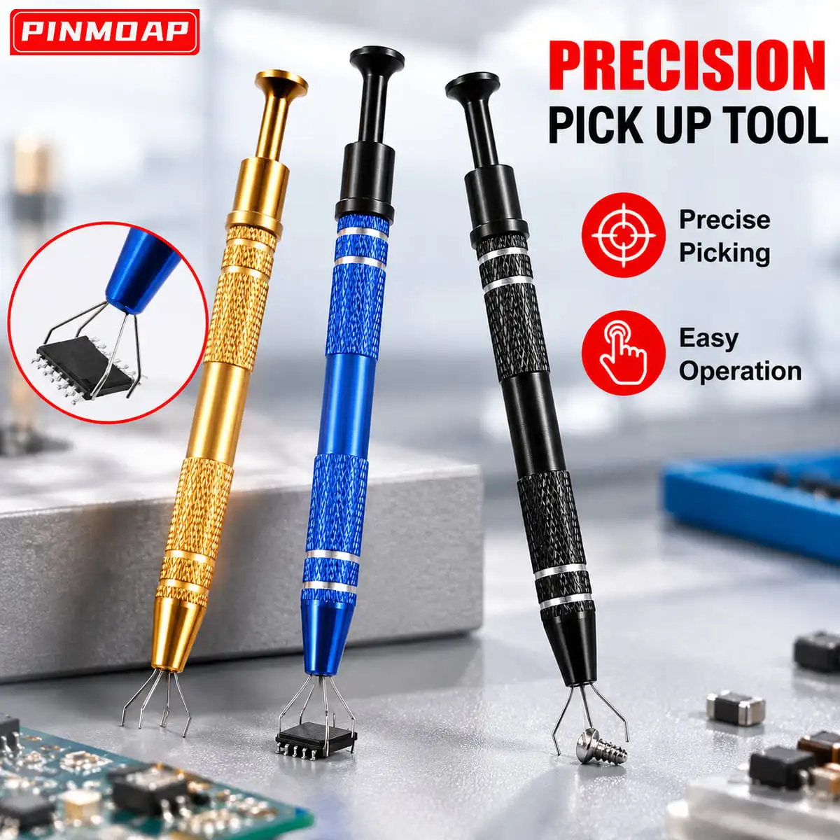 PINMOAP Four Claw IC Extractor Precision Pickup Tool Pen for BGA Chips Screws Small Parts Electronics Repair Nail Art DIY