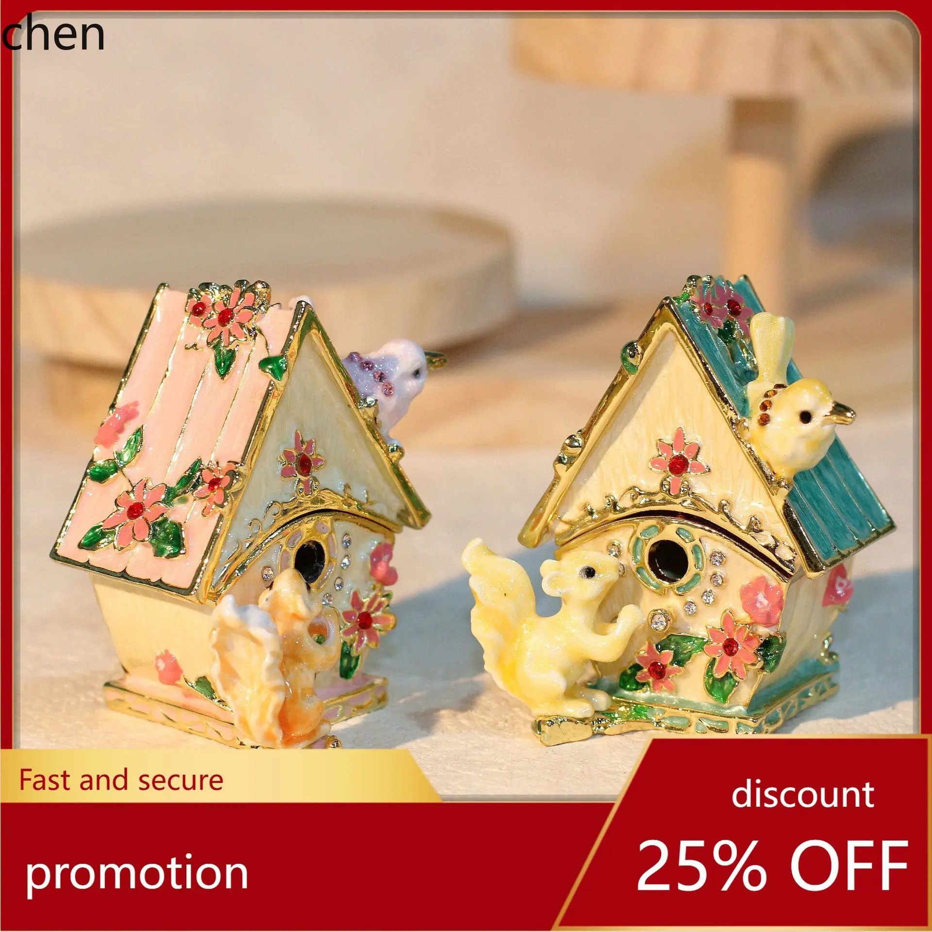 

H1 Enamel Jewelry Box Blind Box Seven Treasures Handicrafts Squirrel House Small House Ornament Decoration