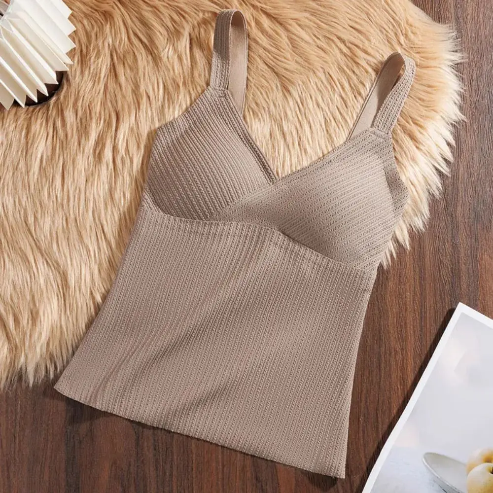 

Теплое нижнее белье без рукавов с v-образным вырезом, бесшовный зимний терможилет в полоску, нижняя рубашка, осенняя одежда, женская базовая одежда