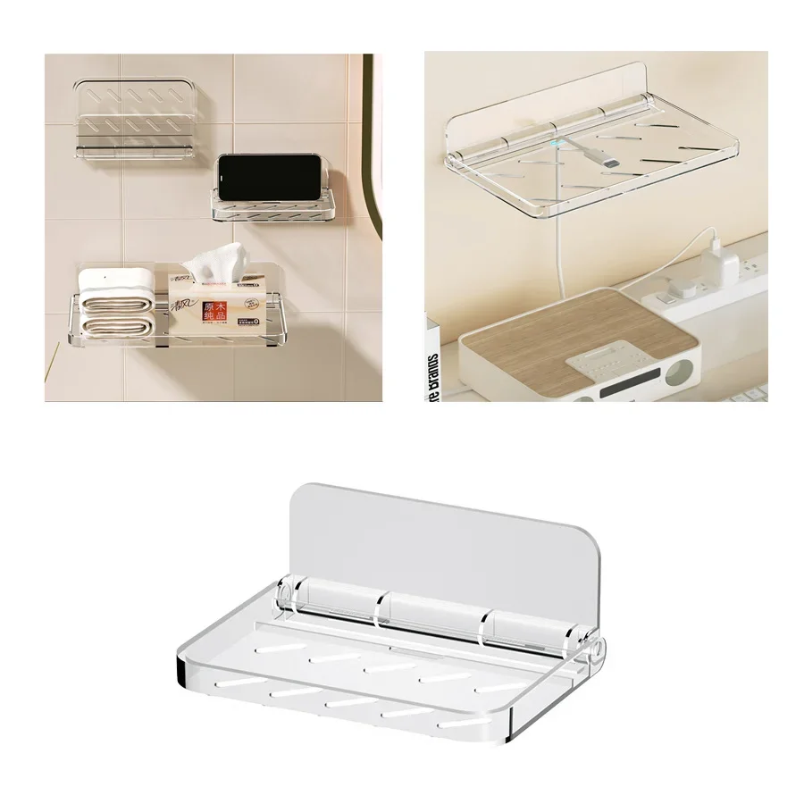 Multifunctional folding rack wall-mounted storage box bathroom living room wall punch-free rack