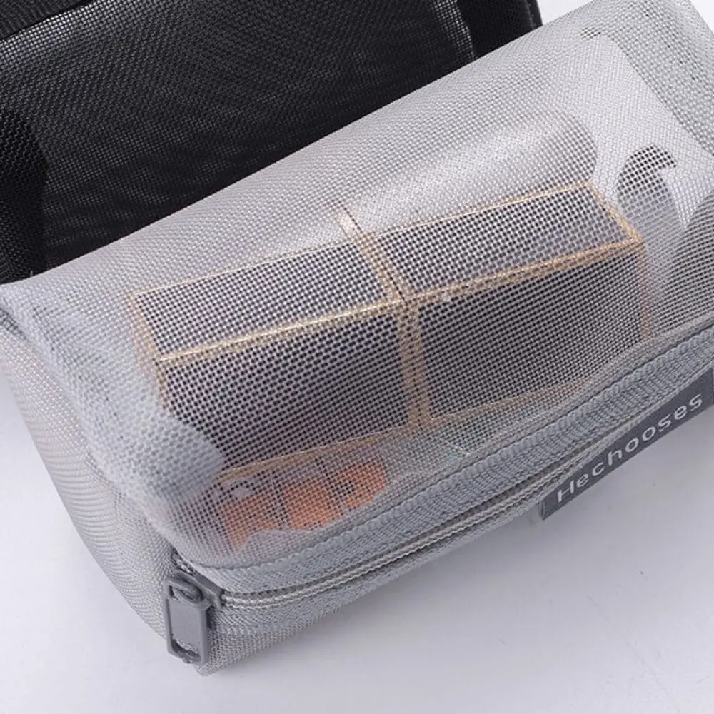 Fashion Portable Square Mesh Storage Pouch Breathable Large Capacity Mini Zipper Coin Purse Lightweight Stationery Case