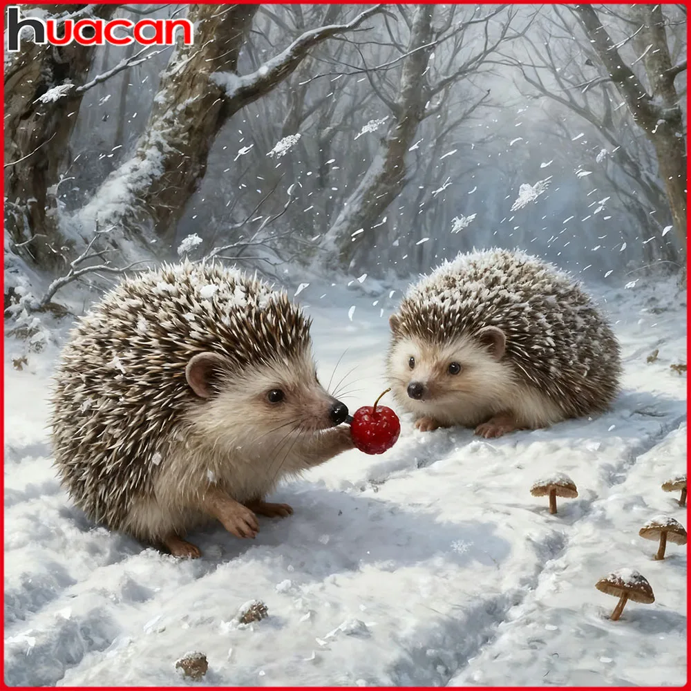 Huacan 5D-Diamantgemälde zum Selbermachen, Igel, Winter, Diamant-Mosaik, Tierlandschaft, neue Kollektion 2025, dekorative Gemälde