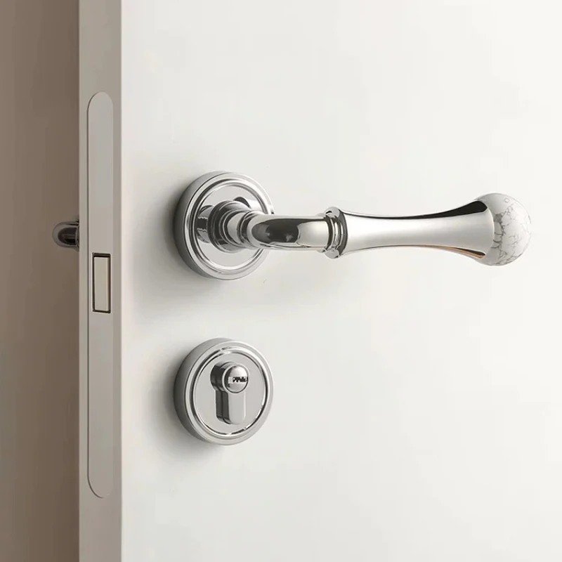 

FrenchCrystalNaturalStoneMagneticSilentDoorLock,BrightSilverBedroomHandle,InteriorJadeLatch,RustproofExtraHardwareSet