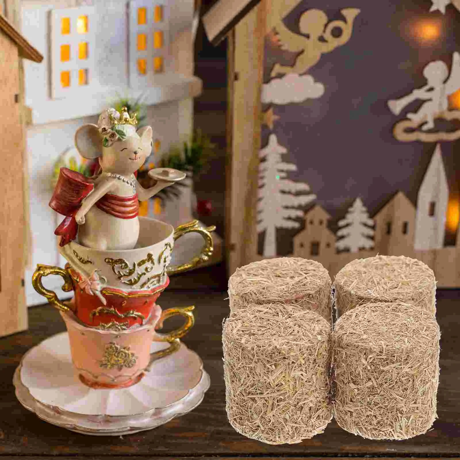 4 Pcs Cauldron Haystack Model Accessories Toy Bale for Decor Outdoor Micro Straw Bales Decorating Office