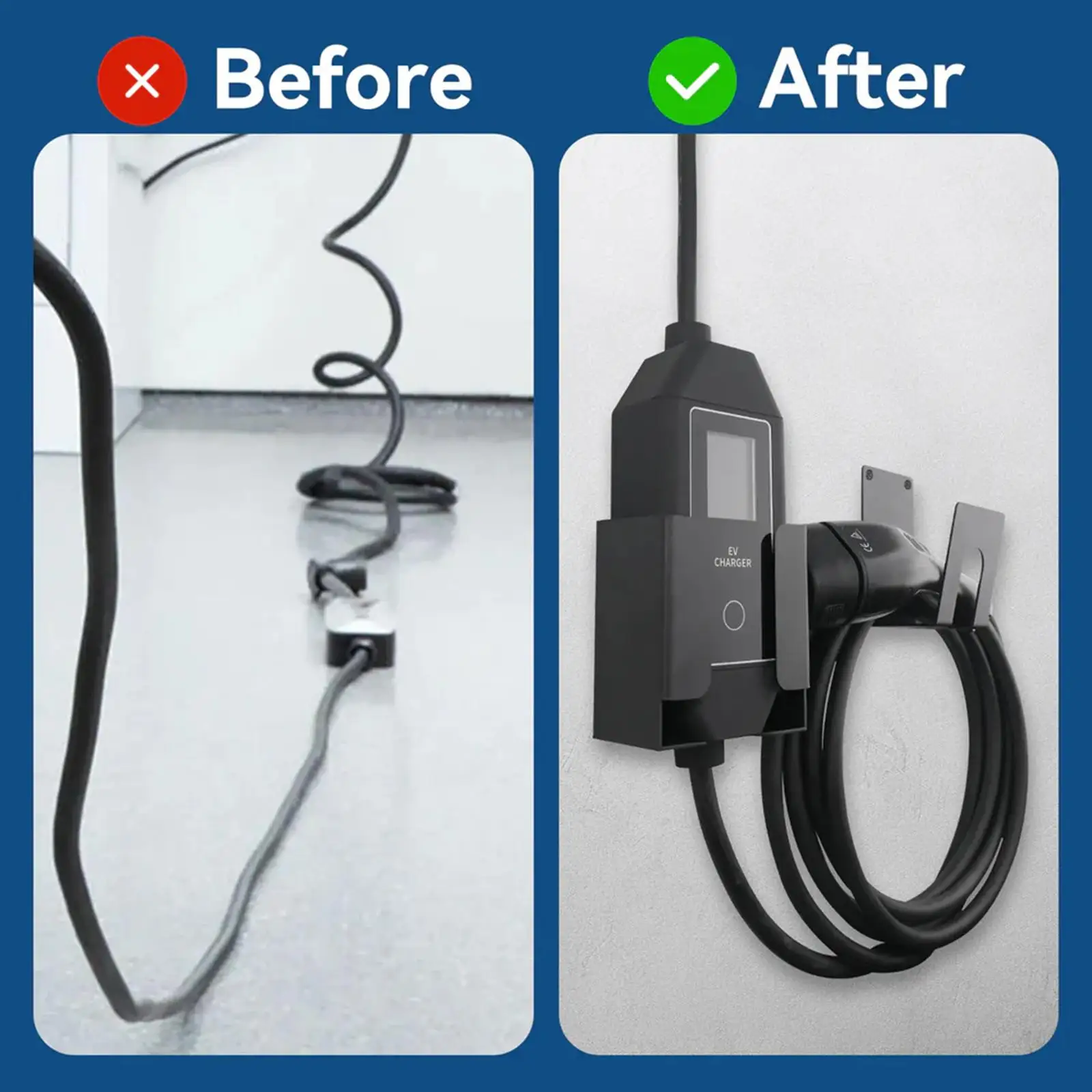 Modular EV Charging Holder Set J Hook Cable Organizer Wallbox Cover for Electric Vehicle Garage Storage