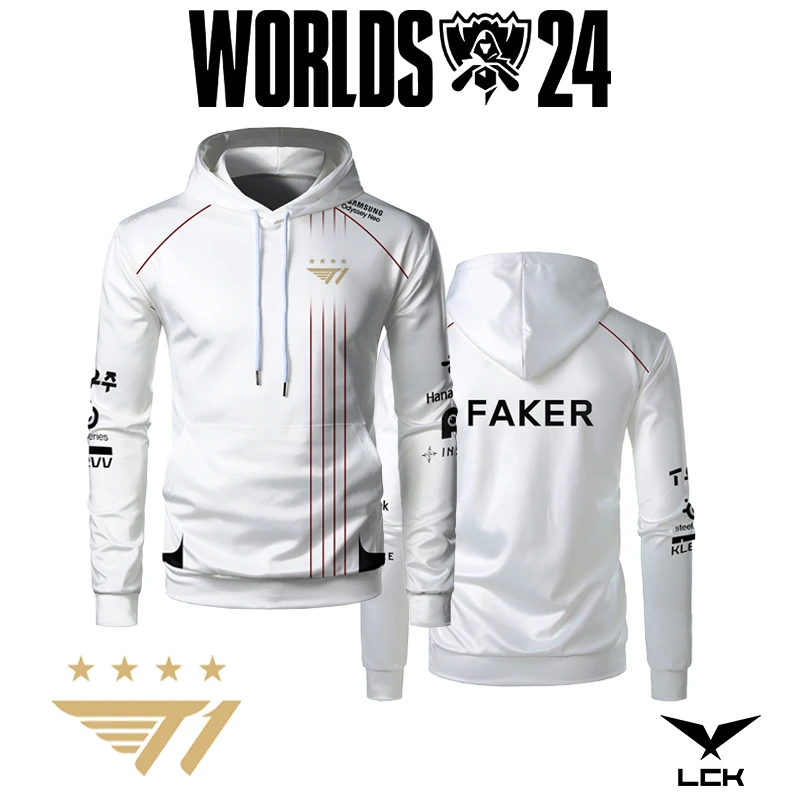 2024 New T1 E-sports Team Uniform Jersey Hoodies League Of Legends World Finals Sweatshirt LOL Faker Fans Support Men's Clothes