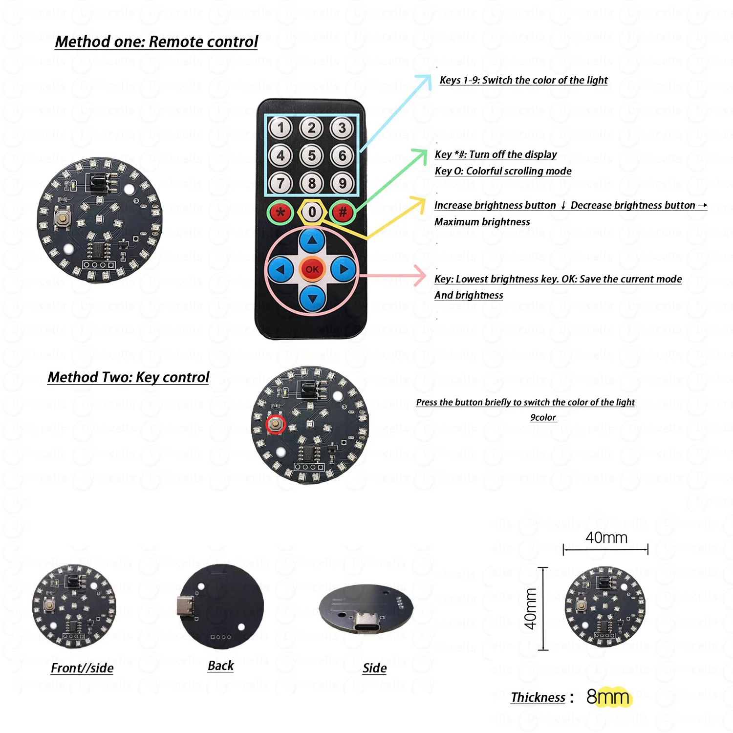 Infrared Remote LED Light 9 Color Constant Brightness Modes Type-C USB Powered DIY Model Lighting, Night Lights, Decorations Lam