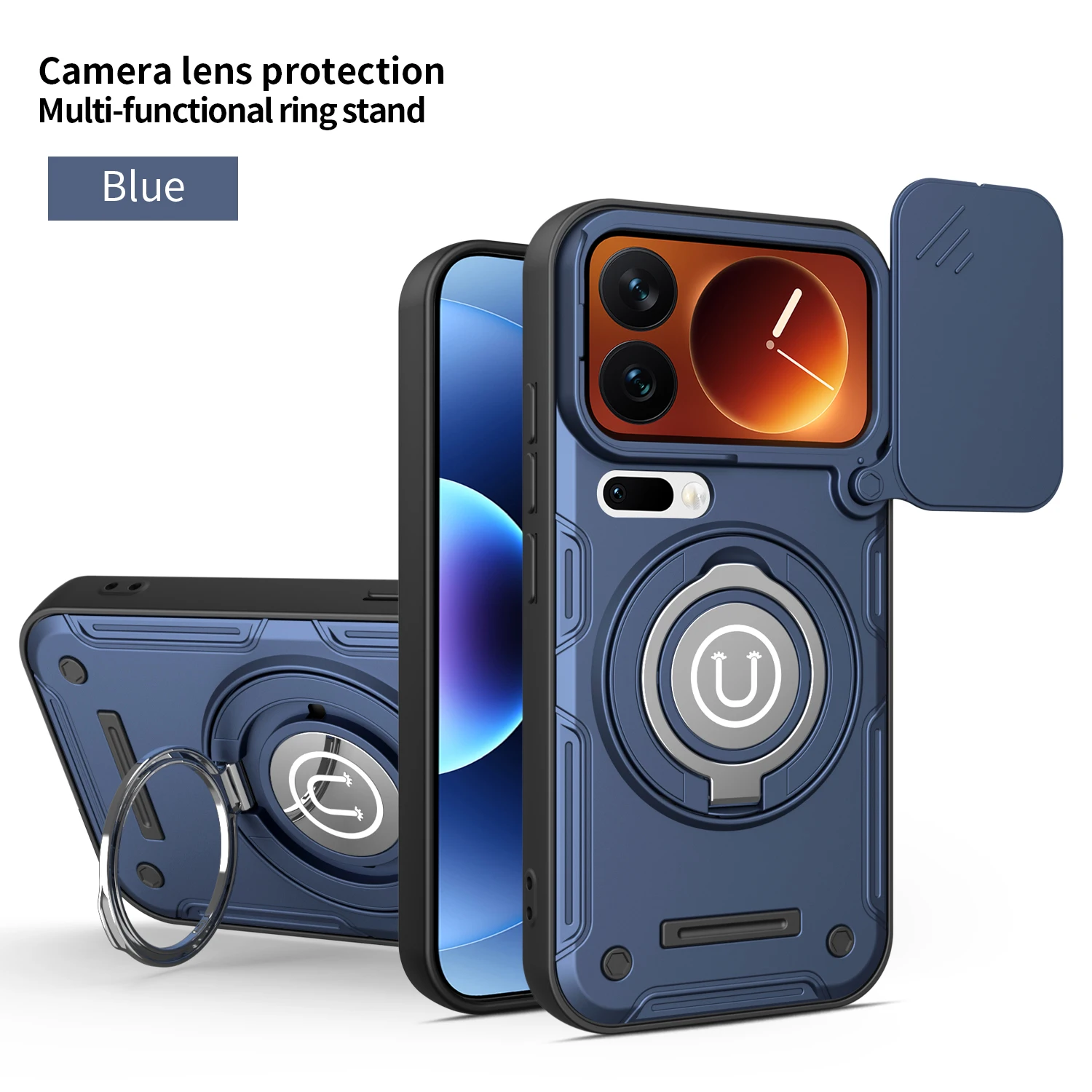 Shockproof Phone Case For Xiaomi 17 15T Pro Max 360 Rotatable Ring Kickstand Built-in Magnetic Plate Slide Camera Protect Cover - view 2