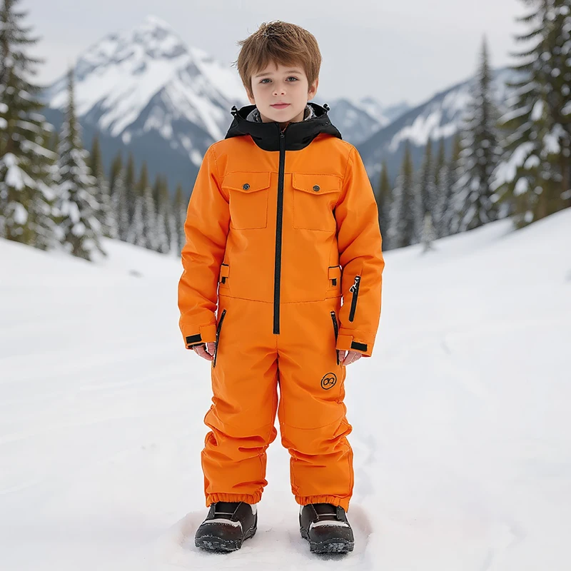 New Children's One-piece Skiing Suit Women's Winter Outdoor Waterproof Windproof Pants Men's Thick Casual Sports Snow Suit Set