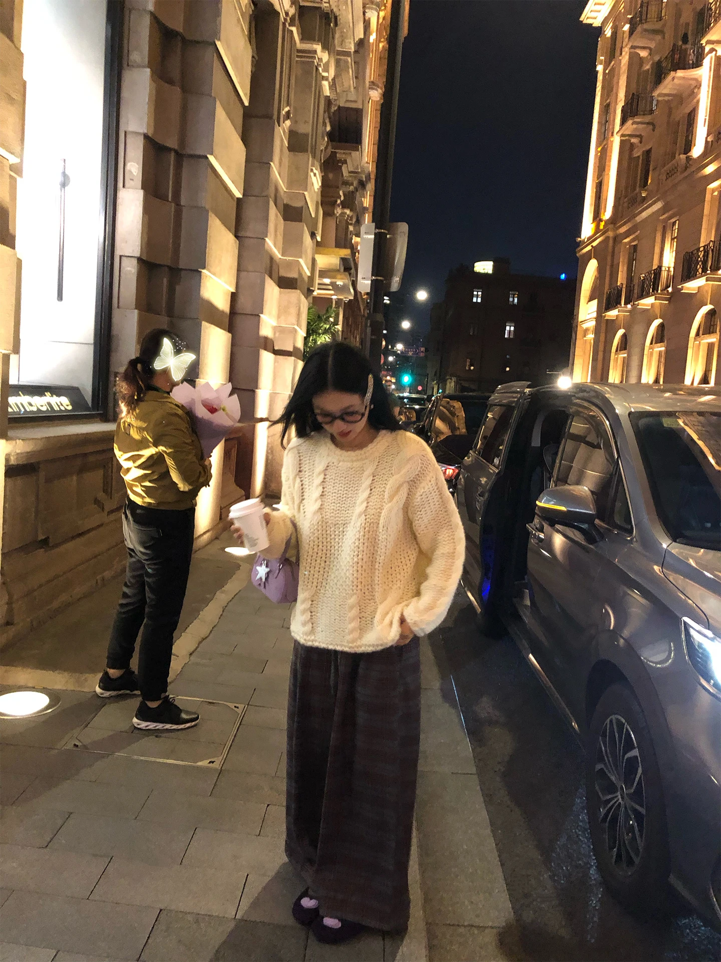 2025 New Style Plaid Woolen Pants Elastic Waist Wide Leg Casual Trousers for Women High Waist Straight Leg Warmth Function