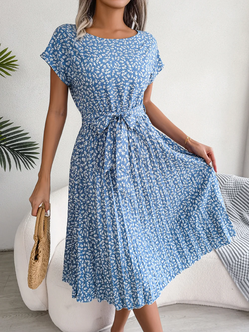 Floral Women Dress For 2025 Summer Casual Slim Short Sleeve Print Dresses Female Fashion Vacation Pullover Loose Beach Sundress