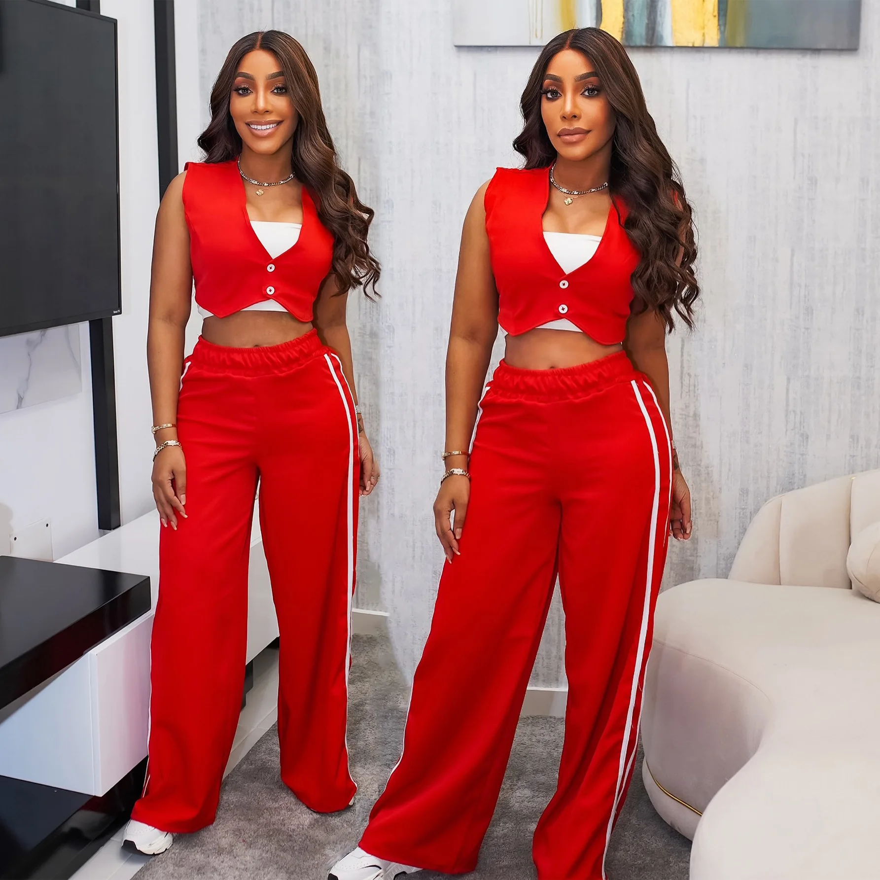 

Fashion Activewear Women's Set Sleeveless Vest Tops and Wide Leg Pants 2025 Sporty Two 2 Piece Sets Outfits Tracksuit