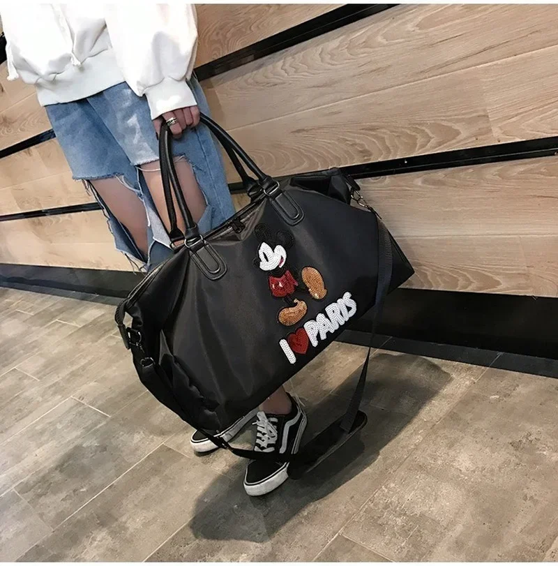 2025 New Disney Mickey Large Ladies Travel Bag Capacity Cute Fashion Luggage Bag Oxford Cloth High Quality Women\'s Handbag