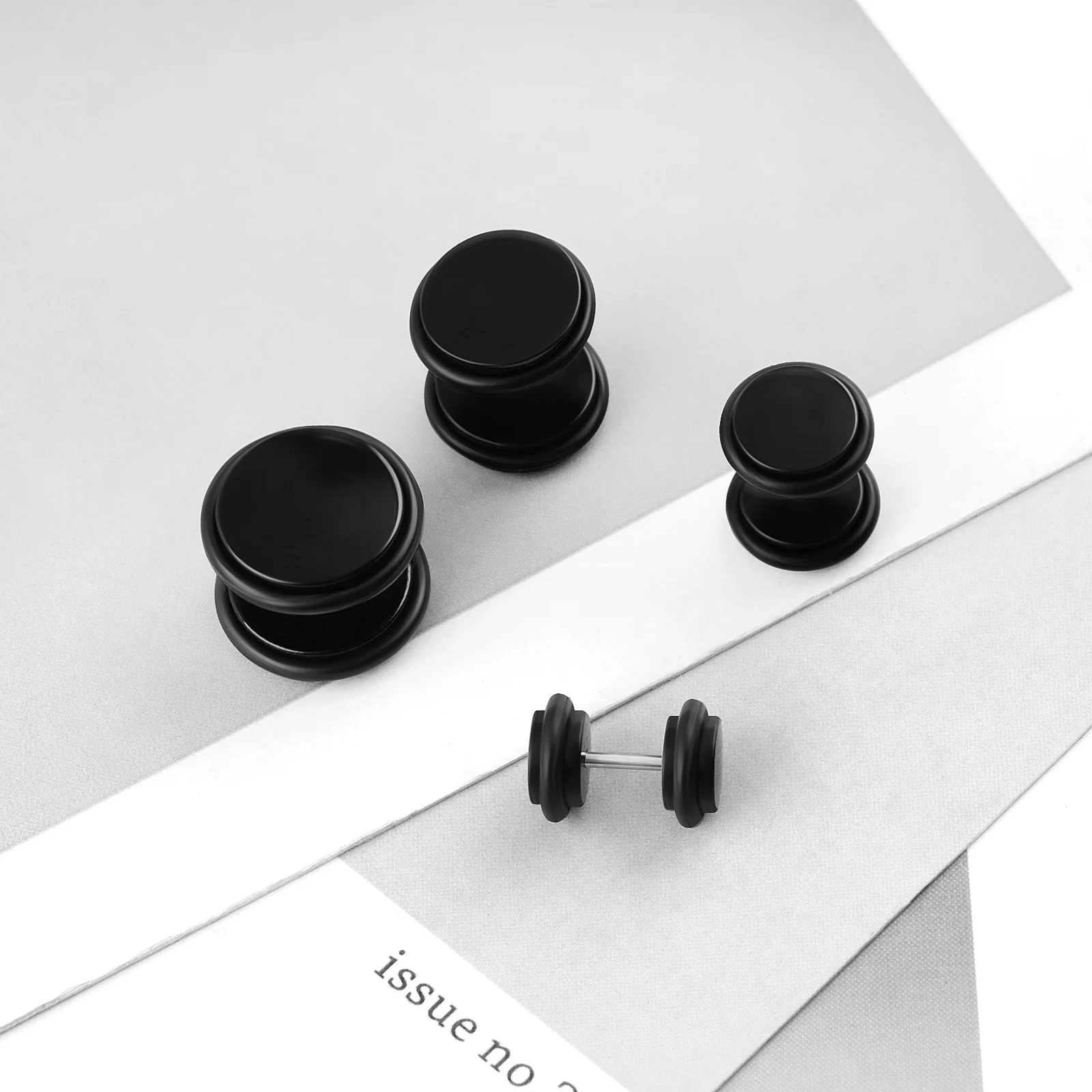 1Pair Acrylic Earrings Fake Ear Expanders Fashionable Black and White Classic Popular Dumbbell Earrings Simple Piercing Jewelry