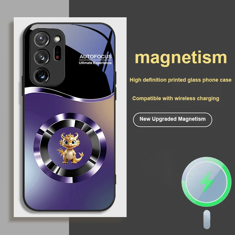 

For Samsung S 24 21 Note Ultra 22 FE 20 PLUS 26 23 25 Edge 4 5 G Magnetic Glass Phone Case Gold Little Dragon Gradient Design