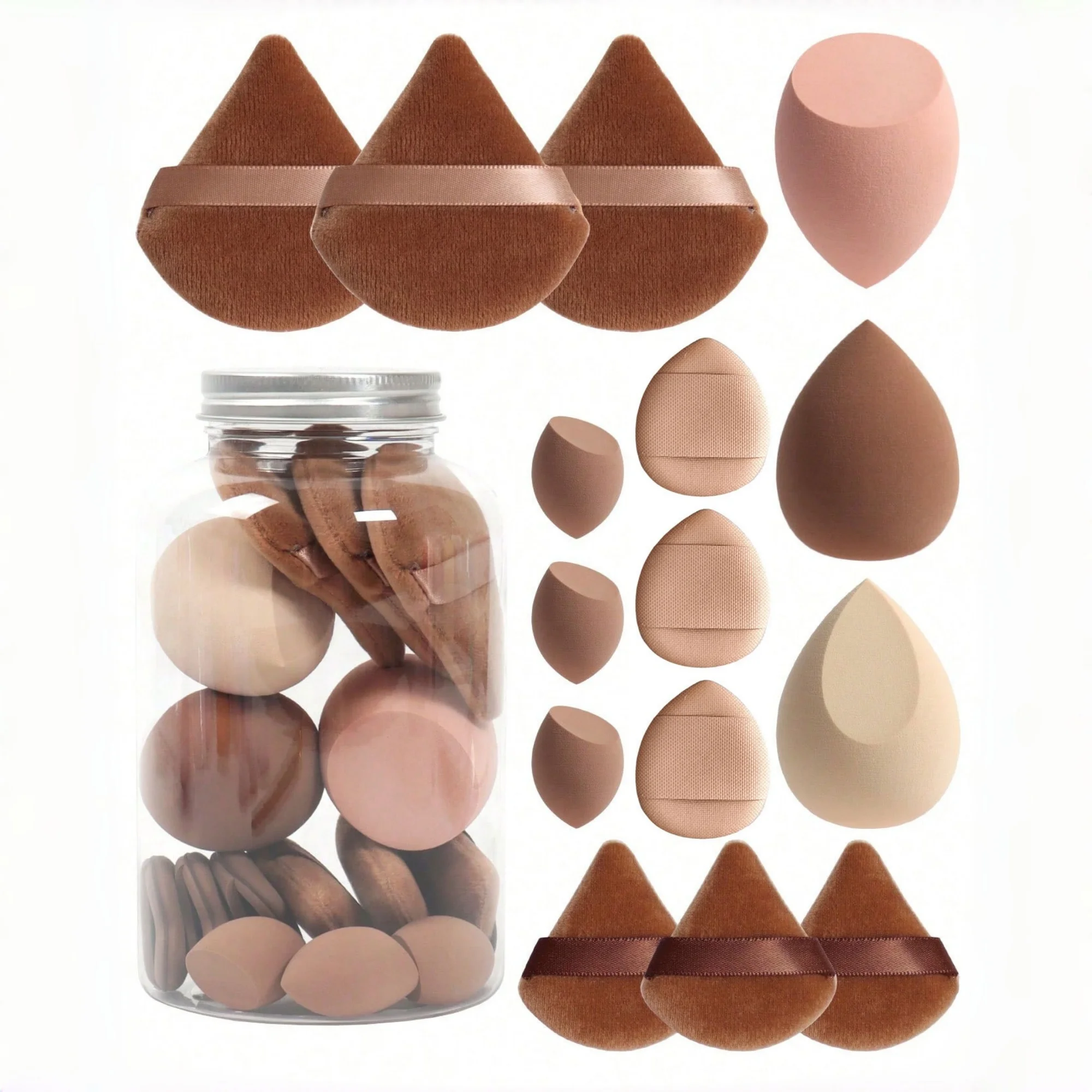 Zestaw gąbek do makijażu, kosmetyczne jajeczka do blendowania, puszki do makijażu do płynnych, kremowych i pudrowych produktów, wielokolorowe, bez lateksu, do stosowania na sucho i na mokro, narzędzia do makijażu.