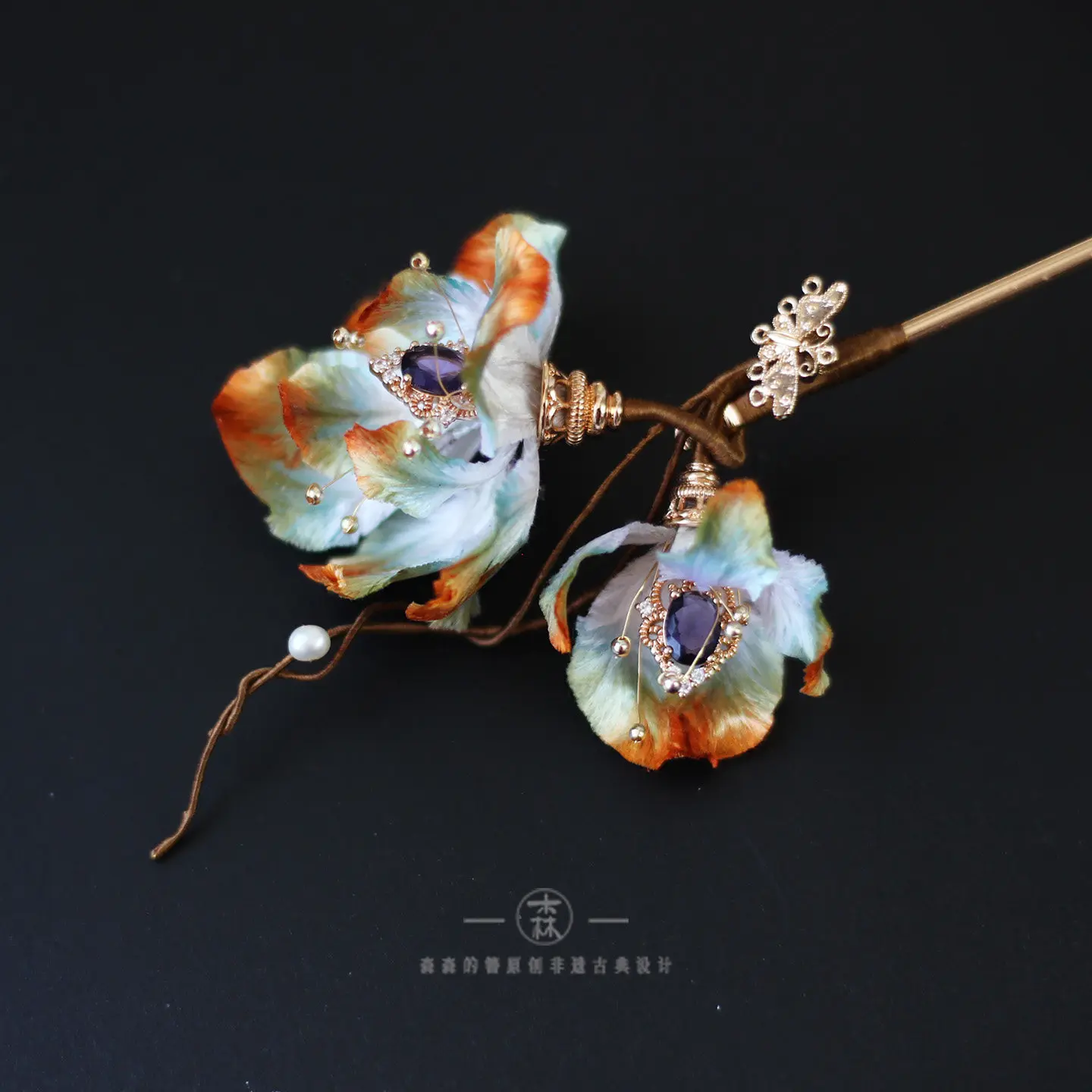 Dunhuang Style Original Intangible Cultural Heritage Velvet Flower Hairpin, Ancient Style Hair Accessory Gift view 4