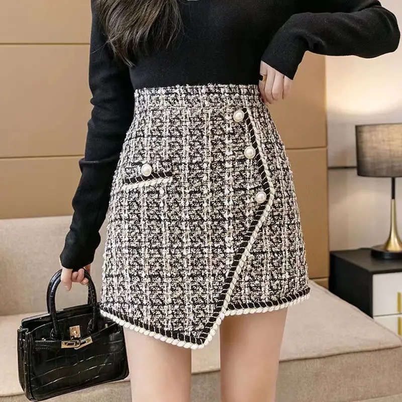 

Elegant High Waist Asymmetrical A-line Skirt Spring Autumn New Button All-match Youth Skirt Temperament Fashion Women Clothing