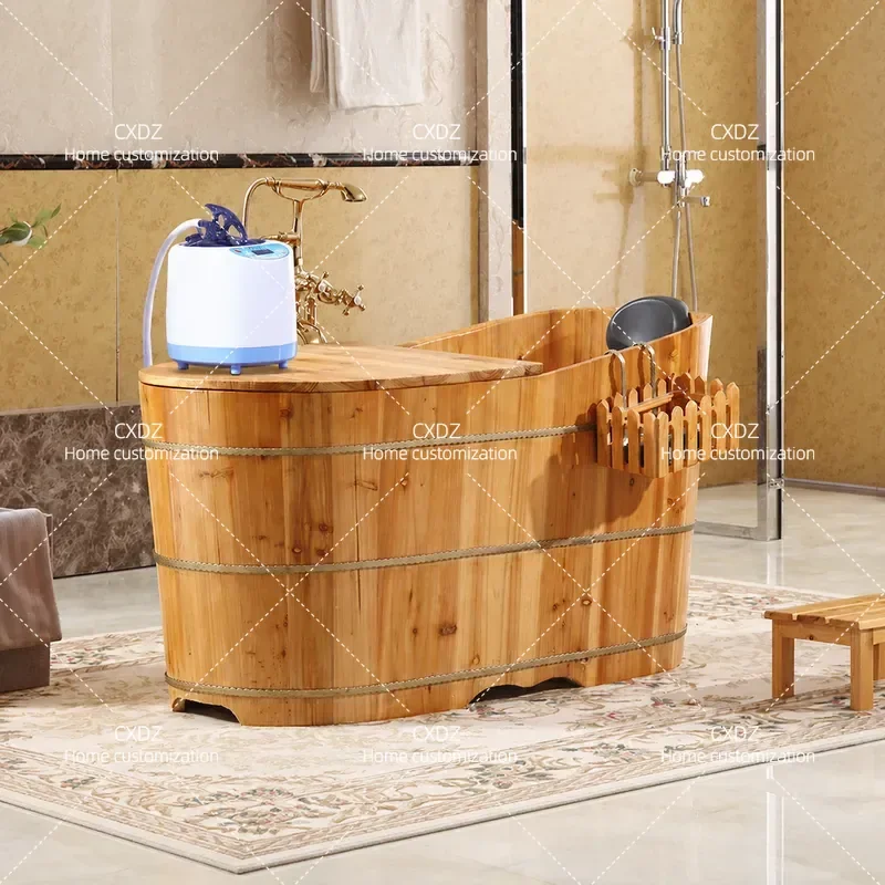 Cedar Wood Bath Bucket Sauna Steam Barrel Wooden Bathtub for Beauty Salon Spa Home Use Sweat Steaming Tub Large Capacity