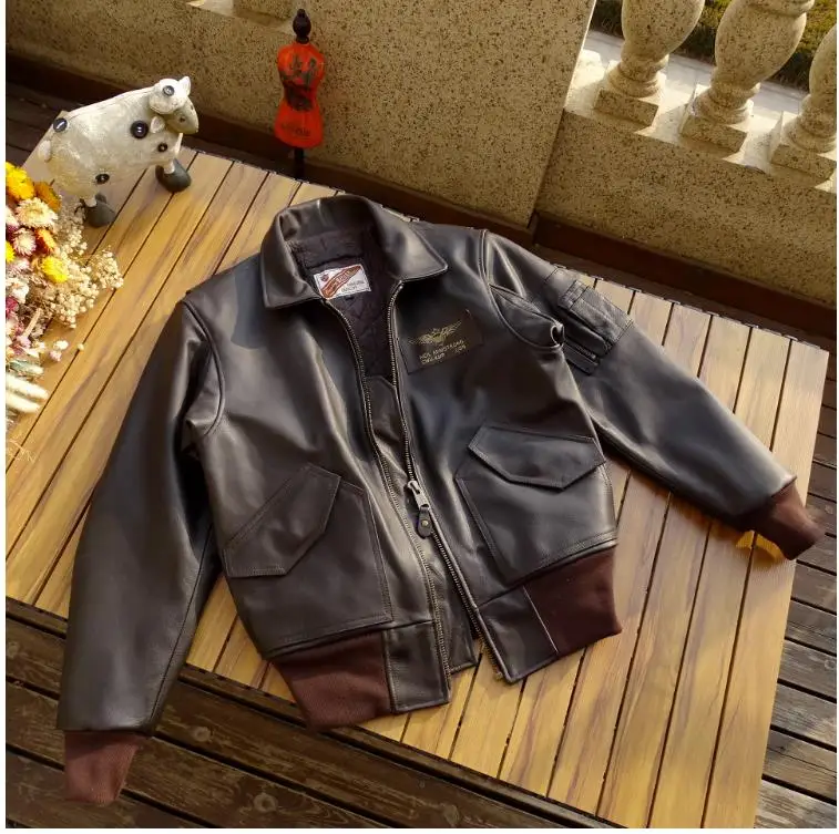 YR!Wholesales.100% genuine leather.Men Warm Classic Bomber Cowhide jacket.Air Force cwu-45p coat.Coarse grain sheepskin wear