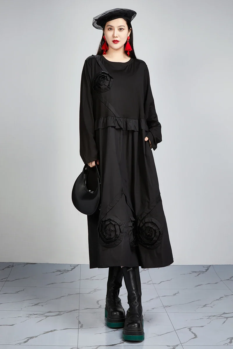 

SuperAen 2024 Autumn New Style Pullover Long Sleeved Straight Tube Oversized Loose Casual Elegant Long Dress