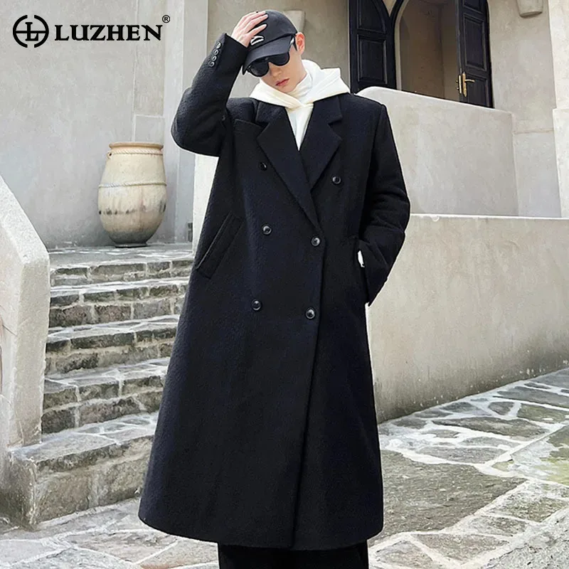 

LUZHEN New Fashion Casual Long Woolen Trench Coat Men's High Quality Elegant Double Breasted Trendy Windbreaker Outwear LZ5683