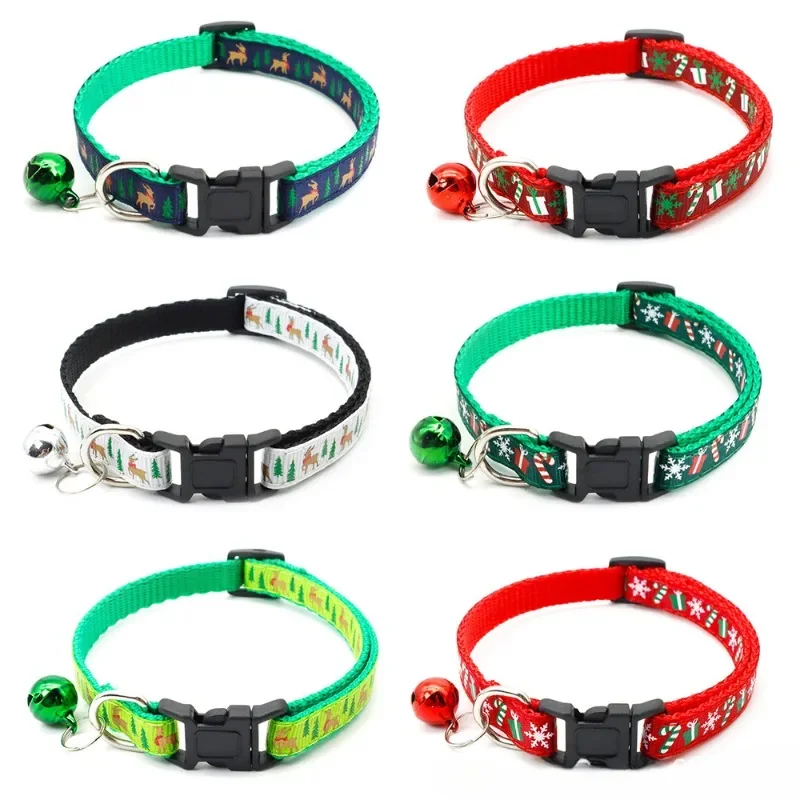 New Christmas Pet Collars with Bell 1cm Adjustable Buckle Cats Dogs Collar Kitten Puppy Pet Accessories Christmas Gift Collar