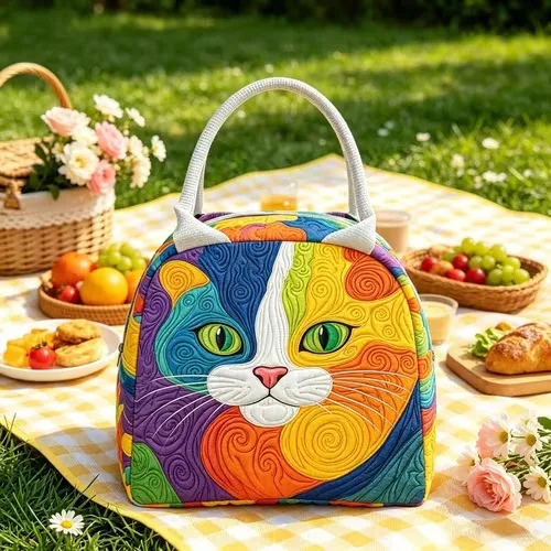 Insulated Large Capacity Lunch Bag Quilted Insulated Fresh-Keeping Bag Cute Cartoon Tote Bag Portable Handbags
