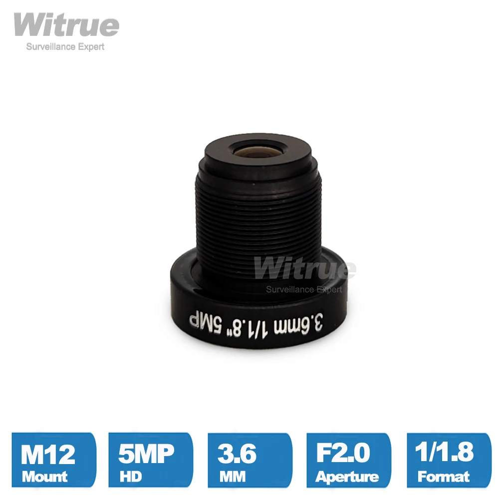 Witrue HD Lens 5MP 3.6MM M12 Mount F2.0 1/1.8 650nm IR Filter for Surveillance Security CCTV Camera