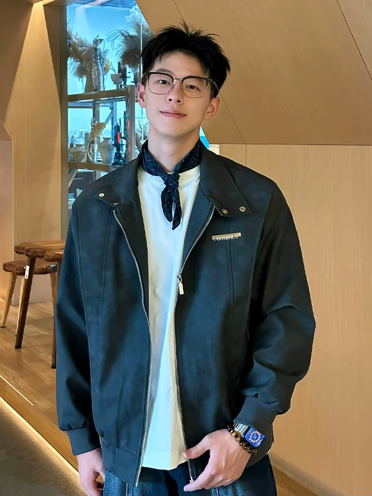 

Men's Bla ey Deconstructed Tie Dye PU Leather Jaet Motorcycle Riding Clothes Spring Autumn American Retro Sle Zipper ...