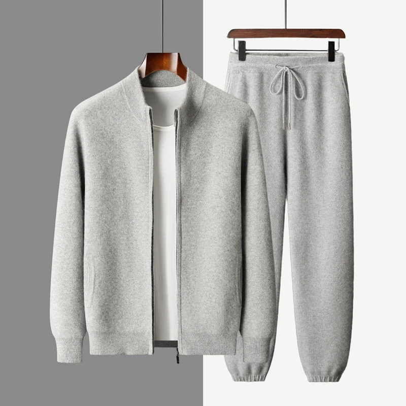 

100% кашемировый свитер, мужские кардиганы на молнии, комплекты трикотажных брюк, осенне-зимние брюки-карандаш, повседневный утепленный трикотаж с эластичной резинкой на талии