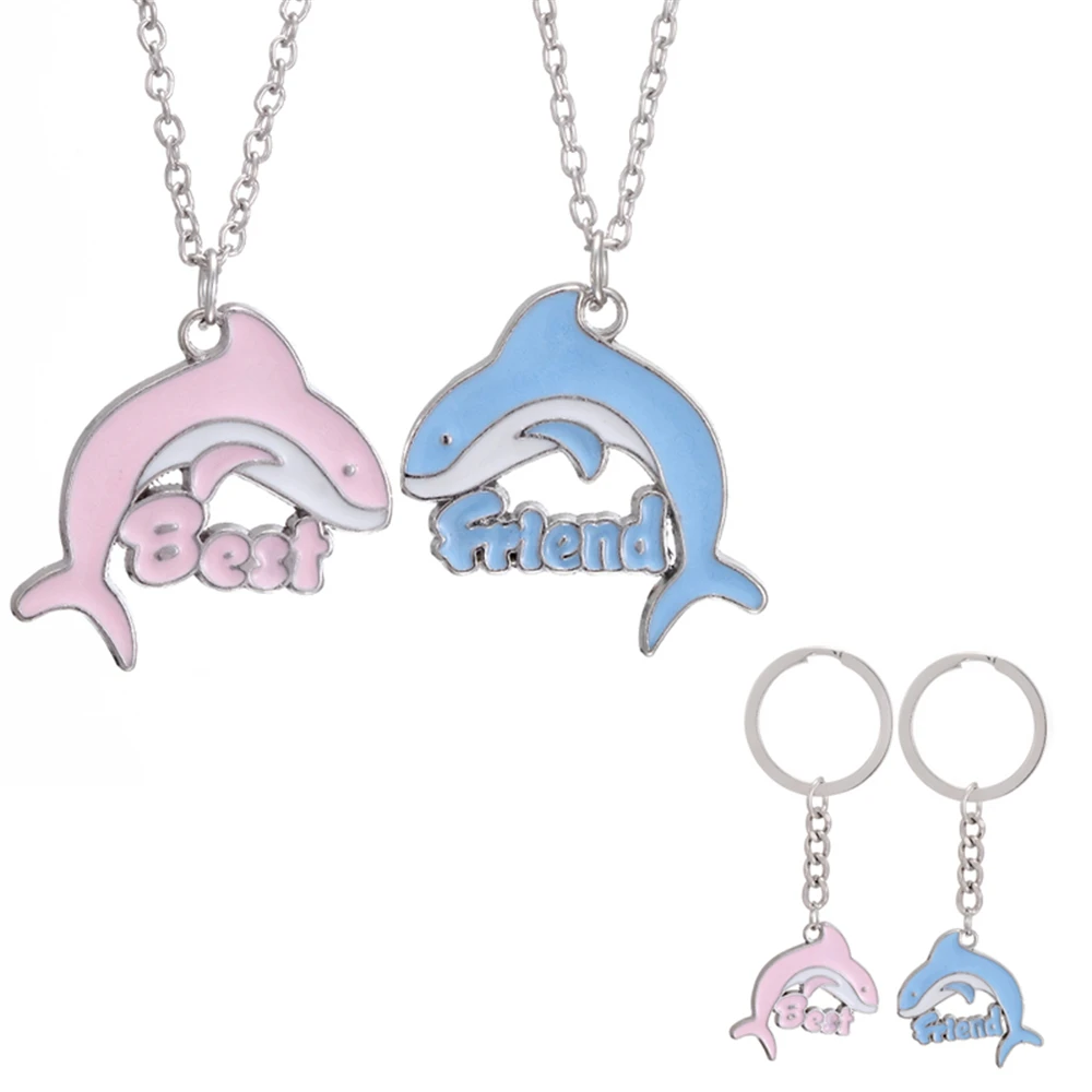 Fashion Best Friend Animal Keychain BFF Friendship Keyring Trendy Accessorie Cute Dolphin Pendant Necklace Jewelry for Men Women