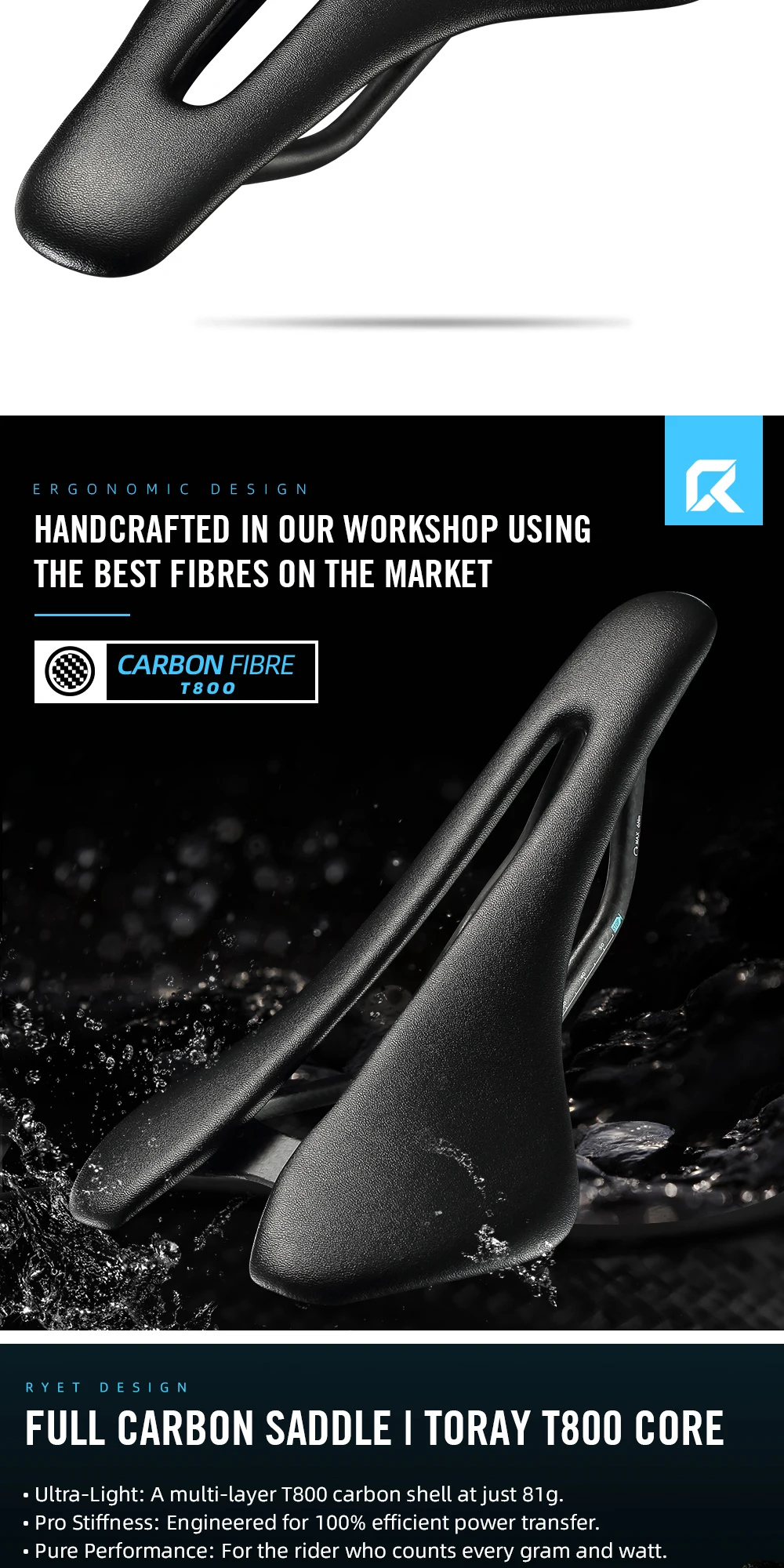 RYET Vollcarbon-Fahrradsattel, ultraleicht, 81 g/87 g, Lederoberteil, 7 x 9 mm, Carbon-Schienen, 143/155 mm, für Rennrad, MTB, Kies, Fahrradzubehör – Detail 7