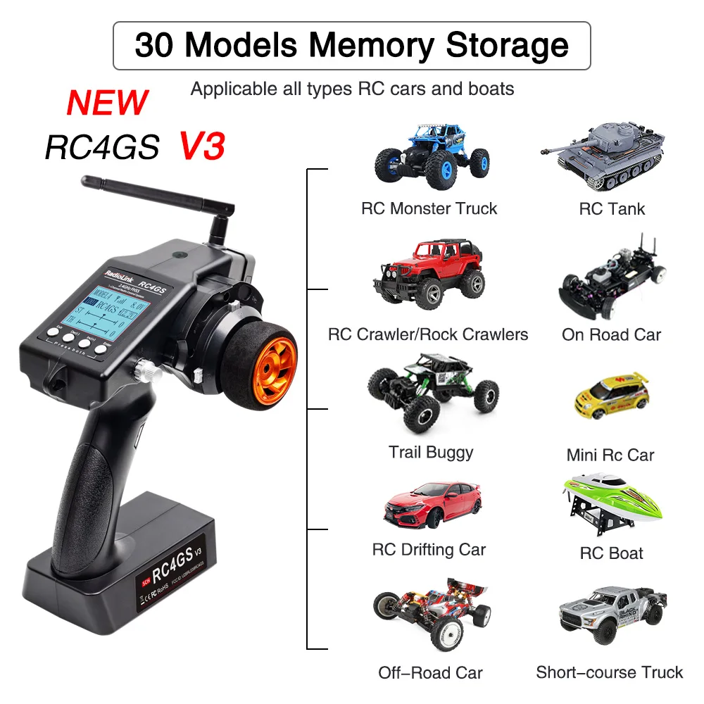 Radiolink RC4GS V3(V2 Upgrade) 5 Channels RC Radio Transmitter and Receiver R6FG Gyro Integrated Remote Control for RC Car Boat