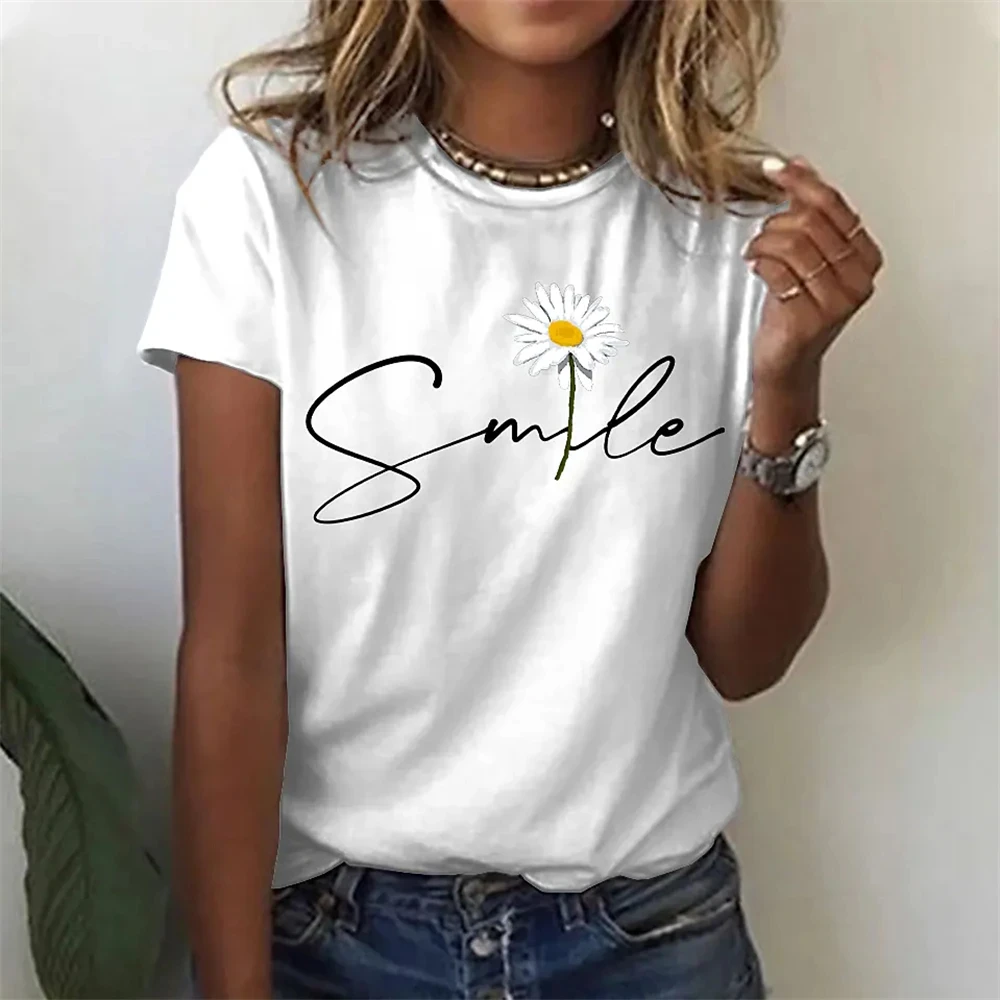 

Fashion 3D Love Print T Shirt For Women Funny Flower Pattern Short Sleeve Girl Tee Summer Casual O-neck T-Shirts Female Clothing