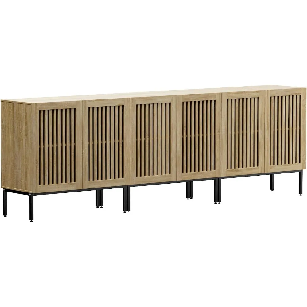 حامل تلفزيون Farmhouse لأجهزة التلفاز حتى 95 بوصة، وحدة تحكم تلفزيون 3 في 1 لمركز الترفيه مع خزائن تخزين وقاعدة معدنية #5