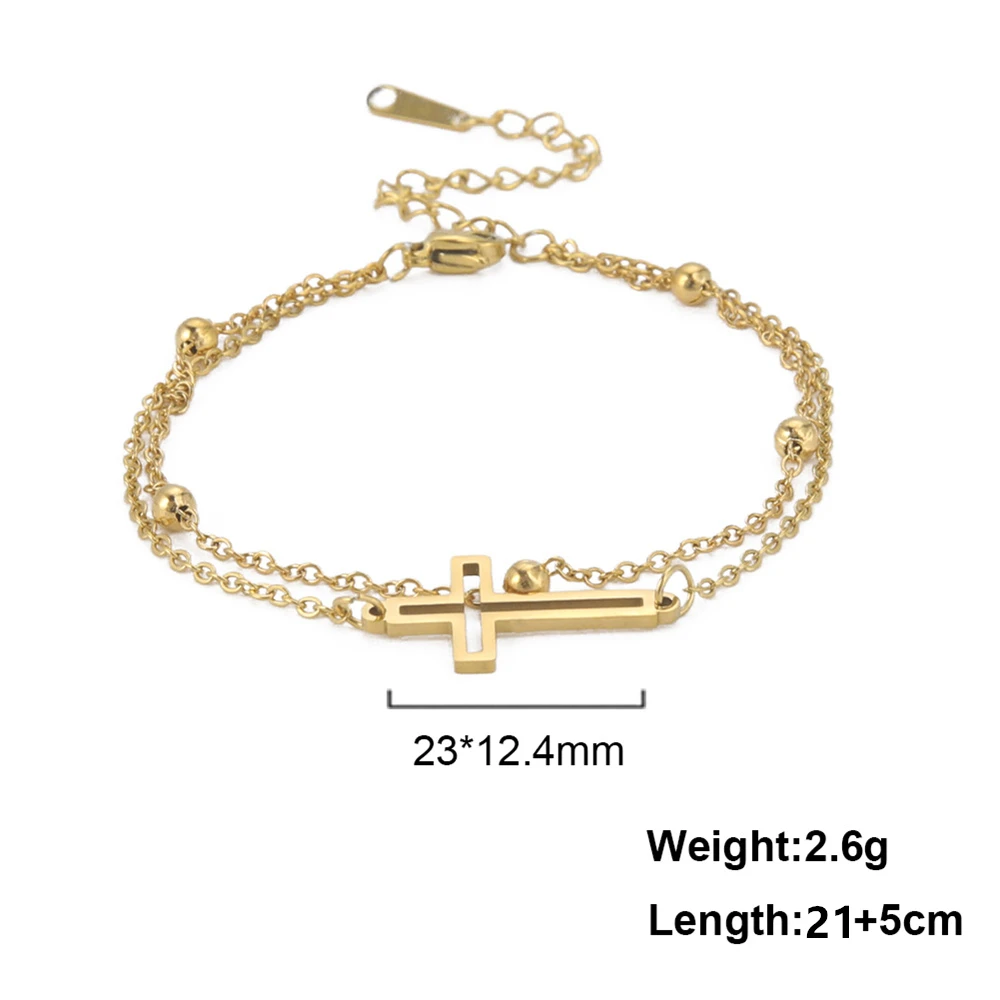 Kkjoy böhmische Kreuz Anhänger Knöchel Armband Mode Fuß schmuck für Frauen Sommer Strand party Edelstahl Perlenkette Fußkettchen – Detail 5
