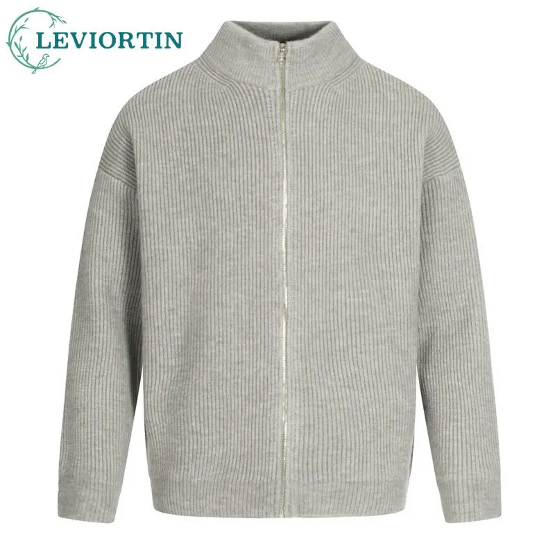 

European and American fashion brand zipper cardigan sweater, men's simple solid color versatile stand up collar knitted sweater