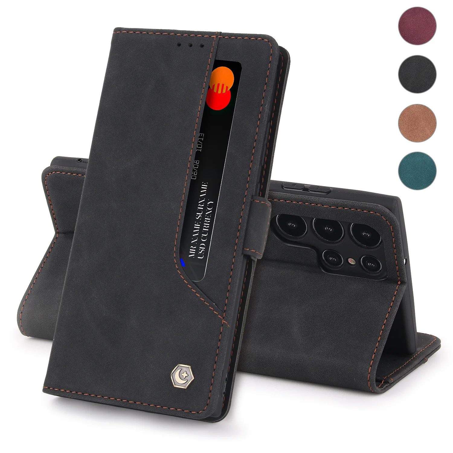 S22Ultra Retro Leather Case For Samsung Galaxy S22 Ultra S21 S20 FE S10 S10e S9 Plus Note 20 Ultra 10 9 Funda Flip Wallet Case