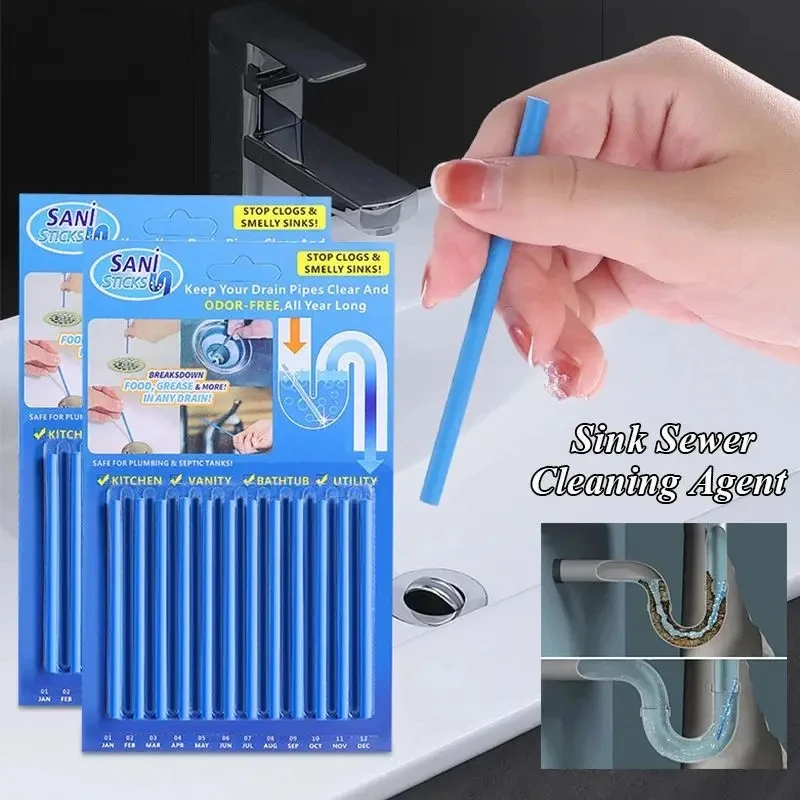 12/set Solid Sani Sticks Oil Decontamination Kitchen Toilet Bathtub Drain Cleaner Sewer Pipe Eliminate Odor Clog Cleaning Rod